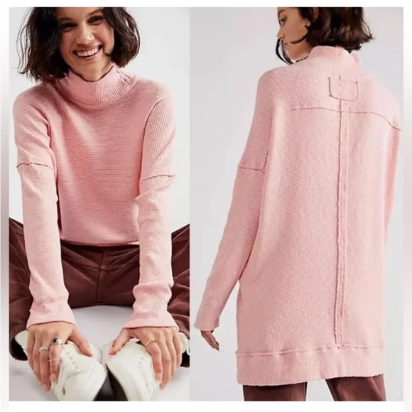 We the Free Pink Casey Ribbed Oversized Cotton Long Tunic Women’s XL - Picture 2 of 15